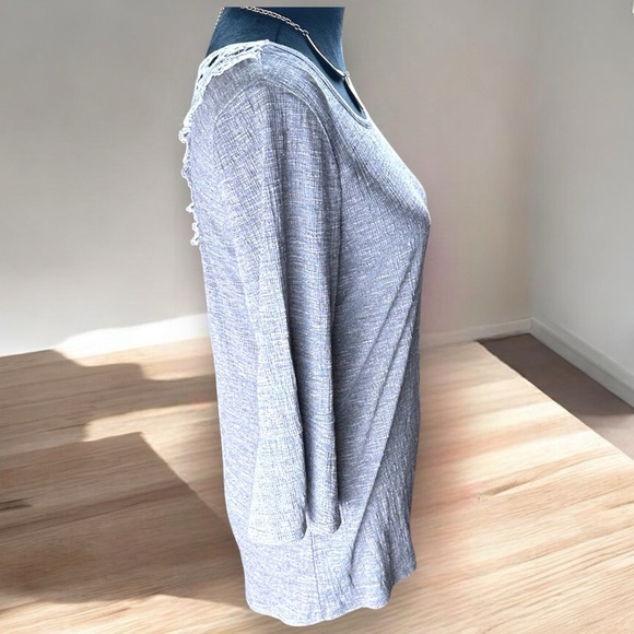 ALYX WMs SM Side Knot  Round Neck  Crochet Open Back 3/4 Bell Sleeve Boho Casual - Picture 4 of 8